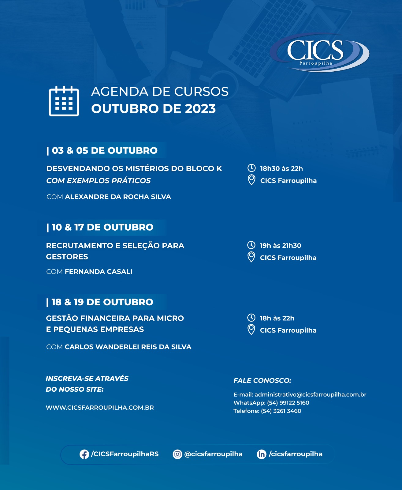 AGENDA DE CURSOS OUTUBRO DE 2023